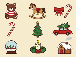Fototapeta premium Set of Christmas Holiday Icons and Decorative Stickers