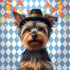 Fototapeta premium Yorkshire terrier puppy wearing a traditional bavarian hat