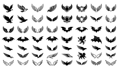 Fototapeta premium Premium Artistic Wing Vector Collection with Bird Angel Bat Eagle and Logo Design Elements EPS 10
