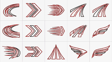 Fototapeta premium Corporate Modern Arrow and Chevron Designs with Bold Red and Black Gradient Illustrations with high quality professional line art symbols for modern creative design and digital branding projects