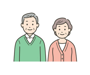 Fototapeta premium 高齢男女の夫婦が並んで立っている上半身イラスト 