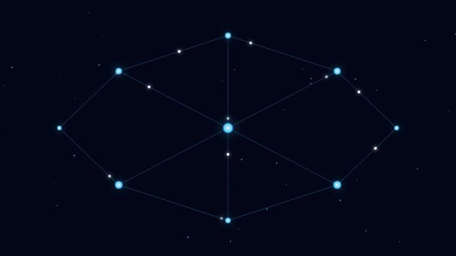 Abstract blue digital network structure pulsing in deep space