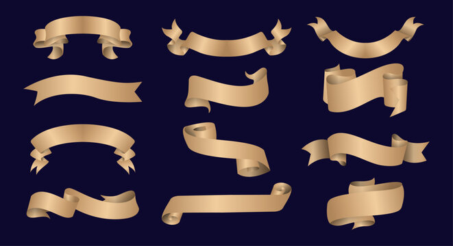 Set of vintage ribbon banners template design. Luxury ribbons isolated on blue background. vector