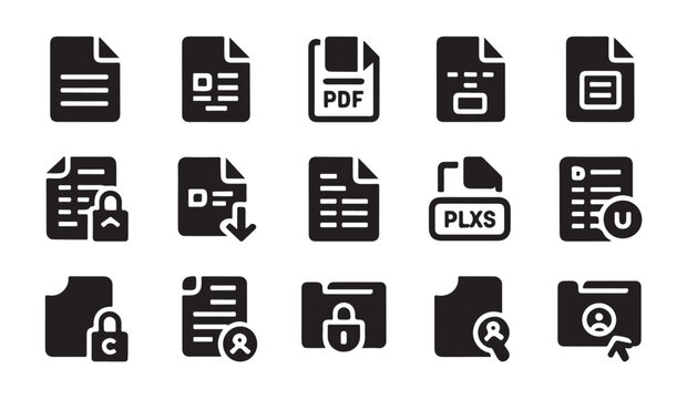 Various document icons including pdf plxs with symbols like lock download checkmark and cross signs vector.