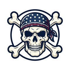 Fototapeta premium Pirate Skull Bandana Crossbones Circle Emblem Icon Vector Art