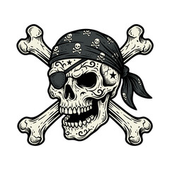 Fototapeta premium Pirate Skull Eye Patch Bandana Crossbones Illustration - Vector Graphic