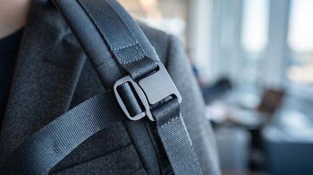 Backpack strap buckle detail