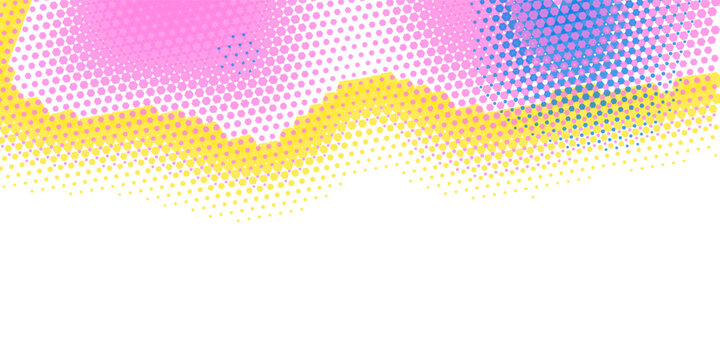 Colorful Halftone Dots Abstract Background With Pink, Yellow And Blue Pop Art Texture