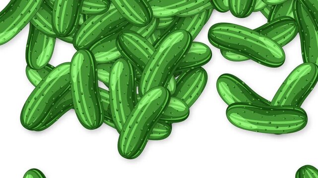 Falling Green Gherkin Pickles Animation on Isolated White Background