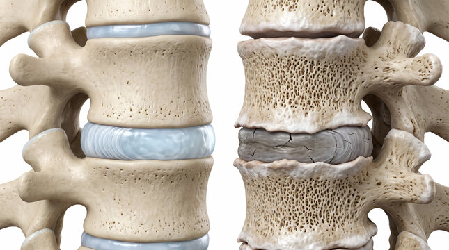 Comparison of healthy human spine and degenerated spine with osteoarthritis medical illustration