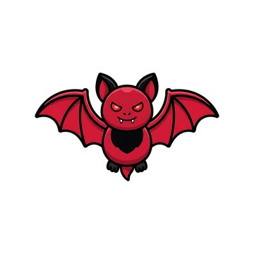 Cute Spooky Red Vampire Bat Cartoon Character Illustration for Halloween and Gothic Designs