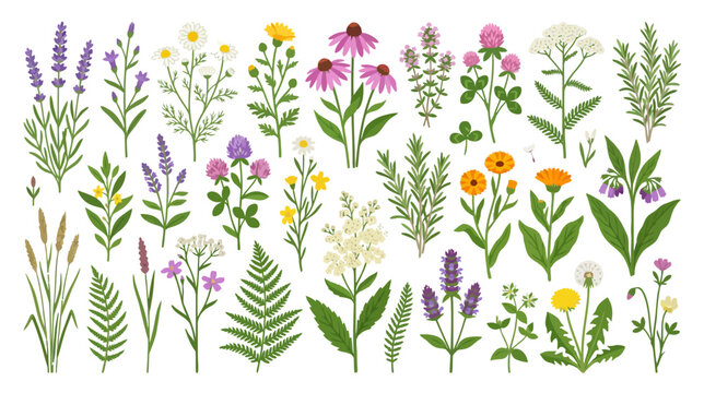 Collection of Wildflowers and Herbs - Botanical Illustration