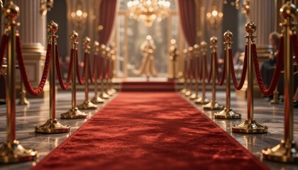 Obraz premium Red Carpet Walkway with Stanchions and Golden Decorations
