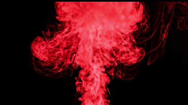 Abstract swirling red smoke cloud rising against a deep black background swirl fog flow mist