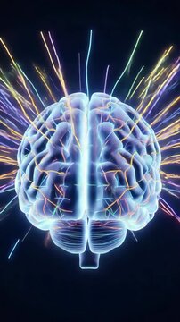 An artistic rendering of a human brain, with vibrant colors emanating from it in a visually striking explosion effect.