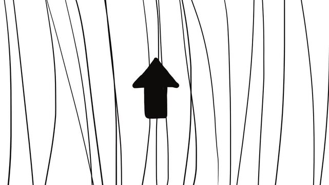 A large black arrow spins rapidly over the rotating stripes.