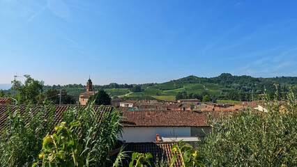 Obraz premium Panoramic View of Monticello d'Alba Village and Italian Vineyards