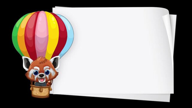 Animated Red Panda in Hot Air Balloon with Blank White Sign