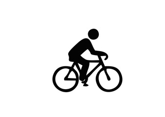 Obraz premium Minimalist black silhouette icon of a cyclist riding a bicycle on a white background