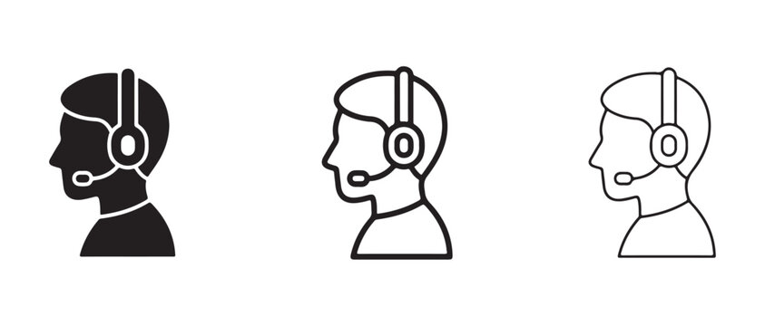 customer service representative icons in different line styles wearing headsets  isolated on white background