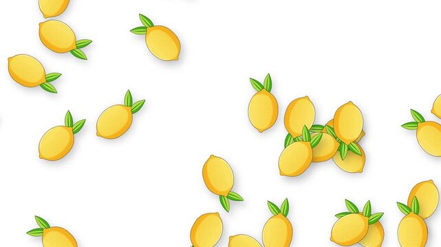 Animated Retro Style Lemons Floating Slowly Over a Plain White Background