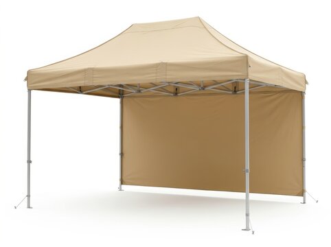 Beige Outdoor Canopy Tent with Sidewall for Events and Markets.