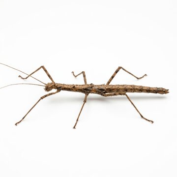 Close-up of a Stick Insect on White Background.