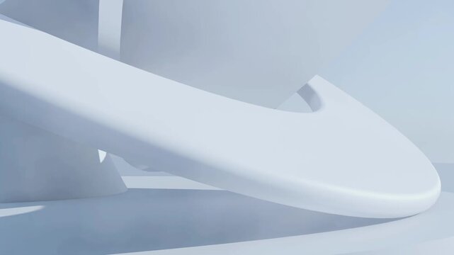 Abstract futuristic background video featuring sweeping camera movement around white geometric loops