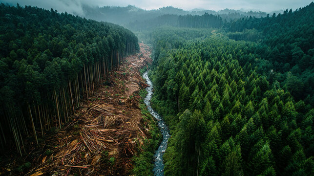 Divided land showing effects of deforestation and environmental degradation highlighting climate change impact ecological imbalance and sustainability concerns