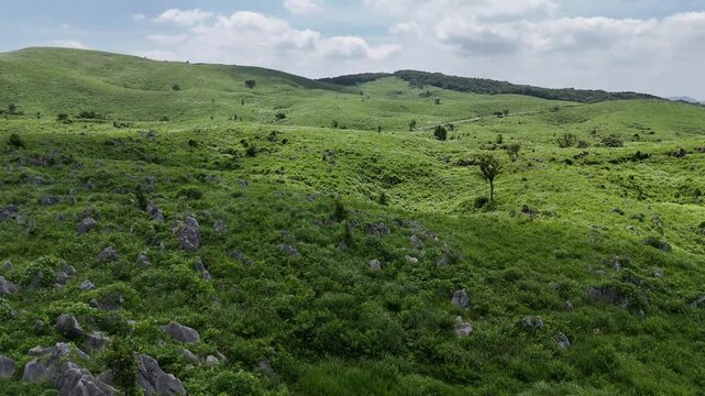 Aerial View of Akiyoshidai Karst Plateau in Yamaguchi Japan, 4K Summer Landscape with Copy Space 20