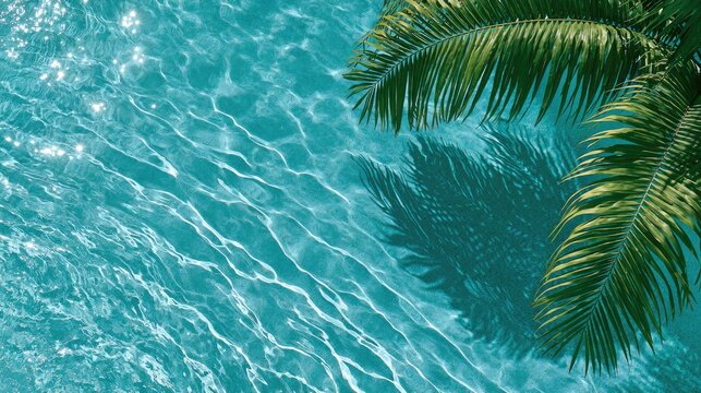 Sunlit tropical pool with dappled shadow from palm fronds
