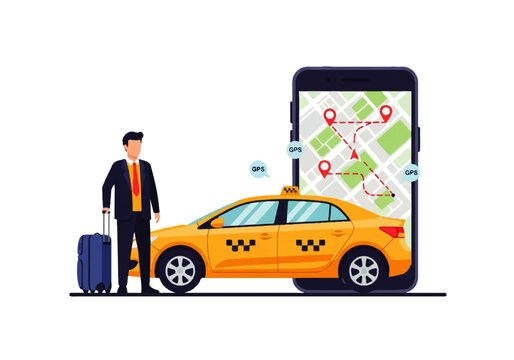 Taxi Pickup Service with Smartphone GPS Illustration