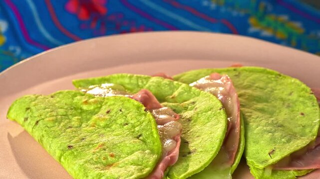 Authentic Mexican homemade quesadillas with healthy nopal tortillas