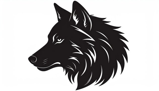 Detailed black wolf profile silhouette with mane.