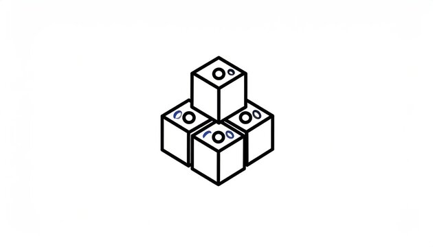 Isometric stack of four cubes with circular details.