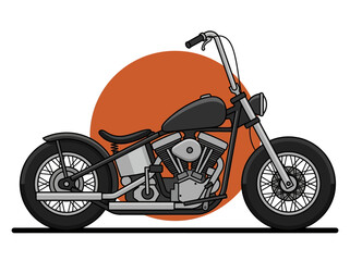 Retro custom bobber motorcycle vector illustration on orange circle background © Tiana