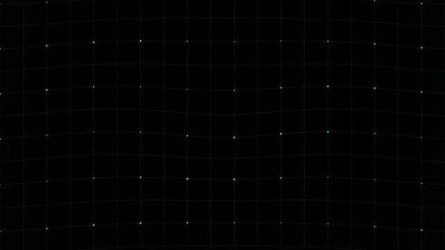 Green grid lines with glowing nodes on black background