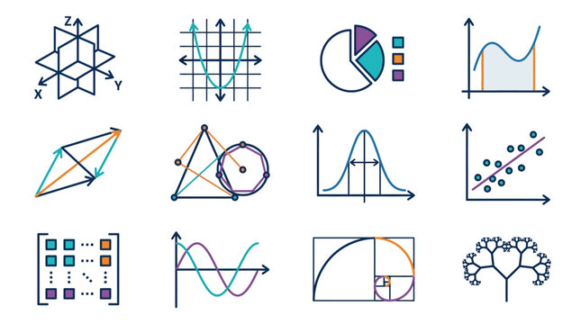 Dynamic Visual Guide to Advanced Mathematical and Data Science Concepts with Colorful Illustrations