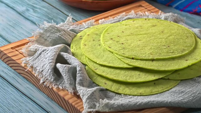Homemade Nopal Tortillas. Authentic Mexican food