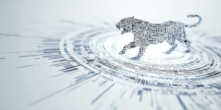 Abstract tiger illustration rendered circuit board texture technology concept
