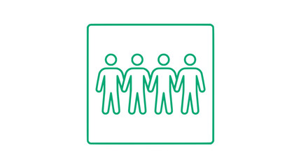 Fototapeta premium Four person icon inside a square frame, minimalist design, green outline on white background