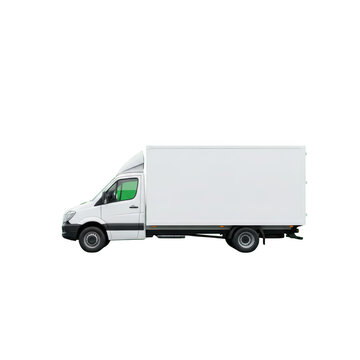 White delivery truck on wheels.