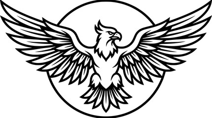 Fototapeta premium Eagle Crest Silhouette Inside Circle Emblem, Heraldic Bird Wings Spread