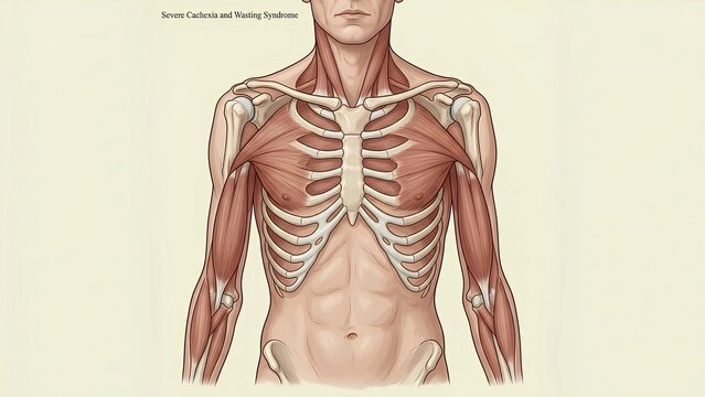 Anatomical Illustration of Human Chest and Shoulder Muscle Wasting and Cachexia