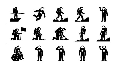 70 Astronaut Icon Set, Space Exploration Vector Graphics, Cosmic Journey Silhouettes, 15 Cosmic Figures for Science and Adventure 100 © Gias