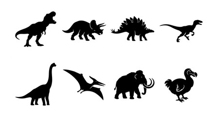 70 Dinosaur Silhouettes Collection, Prehistoric Creatures Vector Icons, Extinct Animals Graphics, Ancient Wildlife Set 100 © Gias