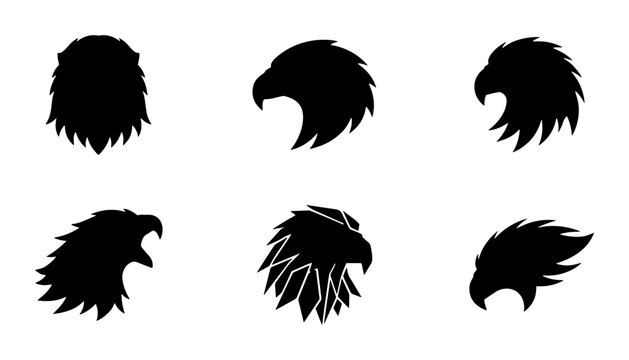 70 Eagle Head Silhouettes, Majestic Bird Icons Set, Fierce Raptor Profile Graphics, Vector Art Collection 100