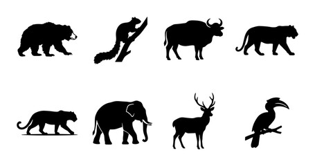 70 Diverse Wildlife Silhouette Collection: Mammals, Birds, and Big Cats, Vector Icons for Nature and Safari Themes 100 © Rafsan