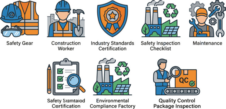 Operational Safety web banner icon vector illustration concept with icon of safety gear, worker, maintenance, inspection, standards, compliance, and quality control.