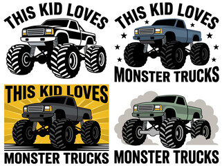 Monster Truck Vector Illustration Bundle for Kids T-Shirt Designs © Hasanahhu